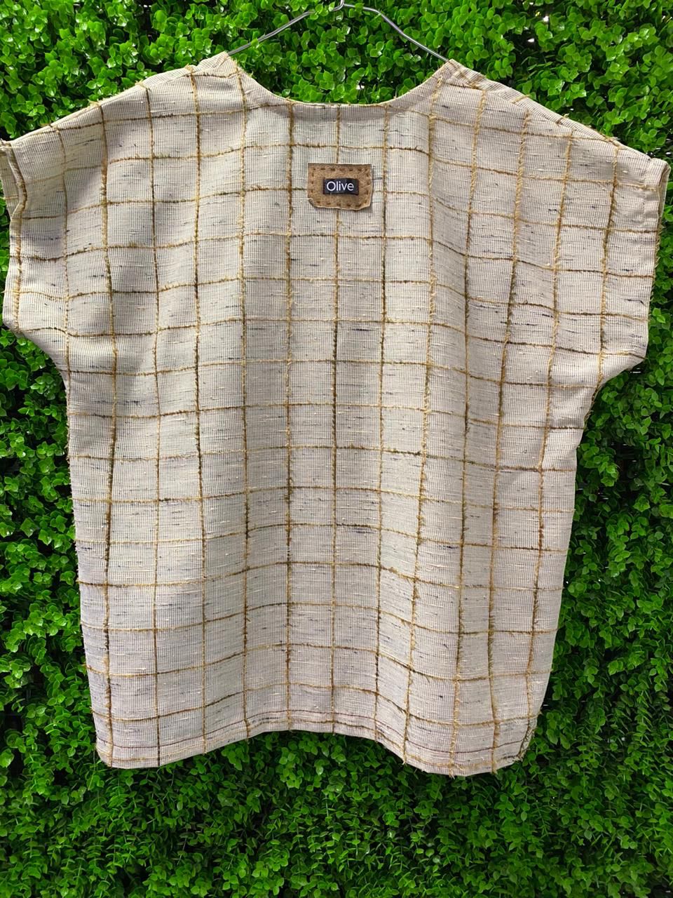 Olive Cream Check Boxy Top