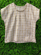 Olive Cream Check Boxy Top