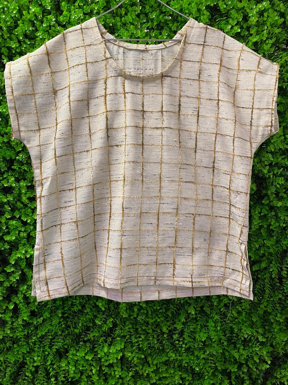 Olive Cream Check Boxy Top