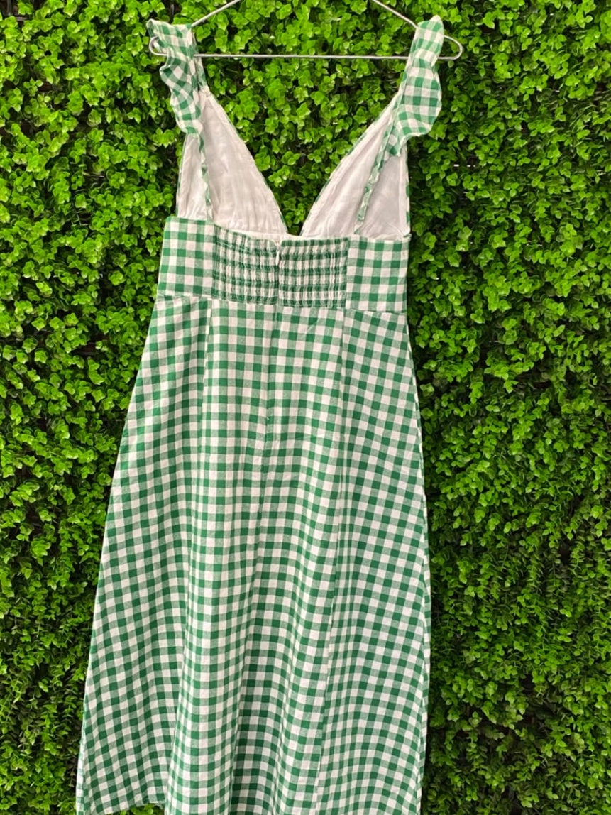 H&M Green & White Gingham Pinafore Mini Dress