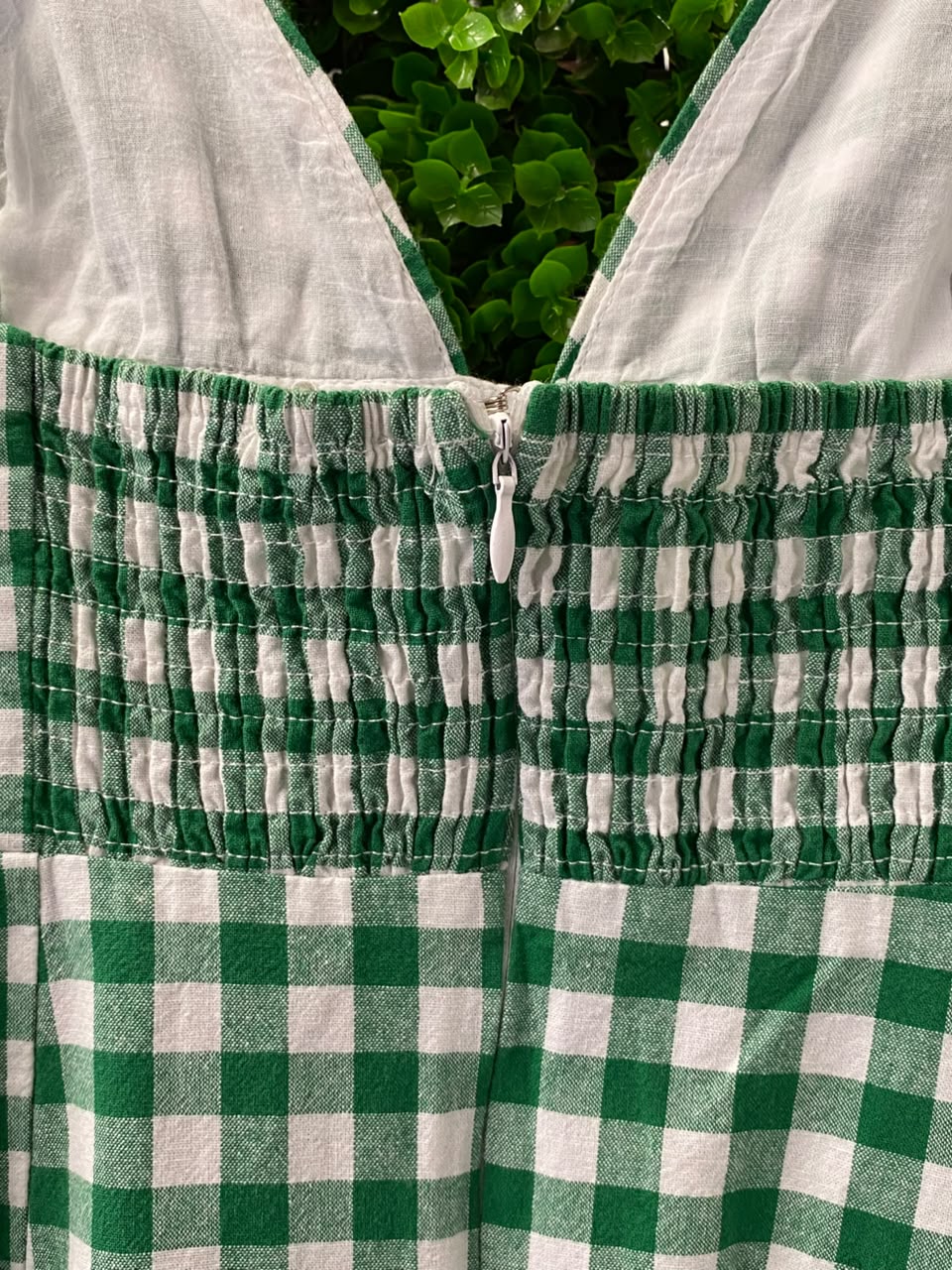 H&M Green & White Gingham Pinafore Mini Dress