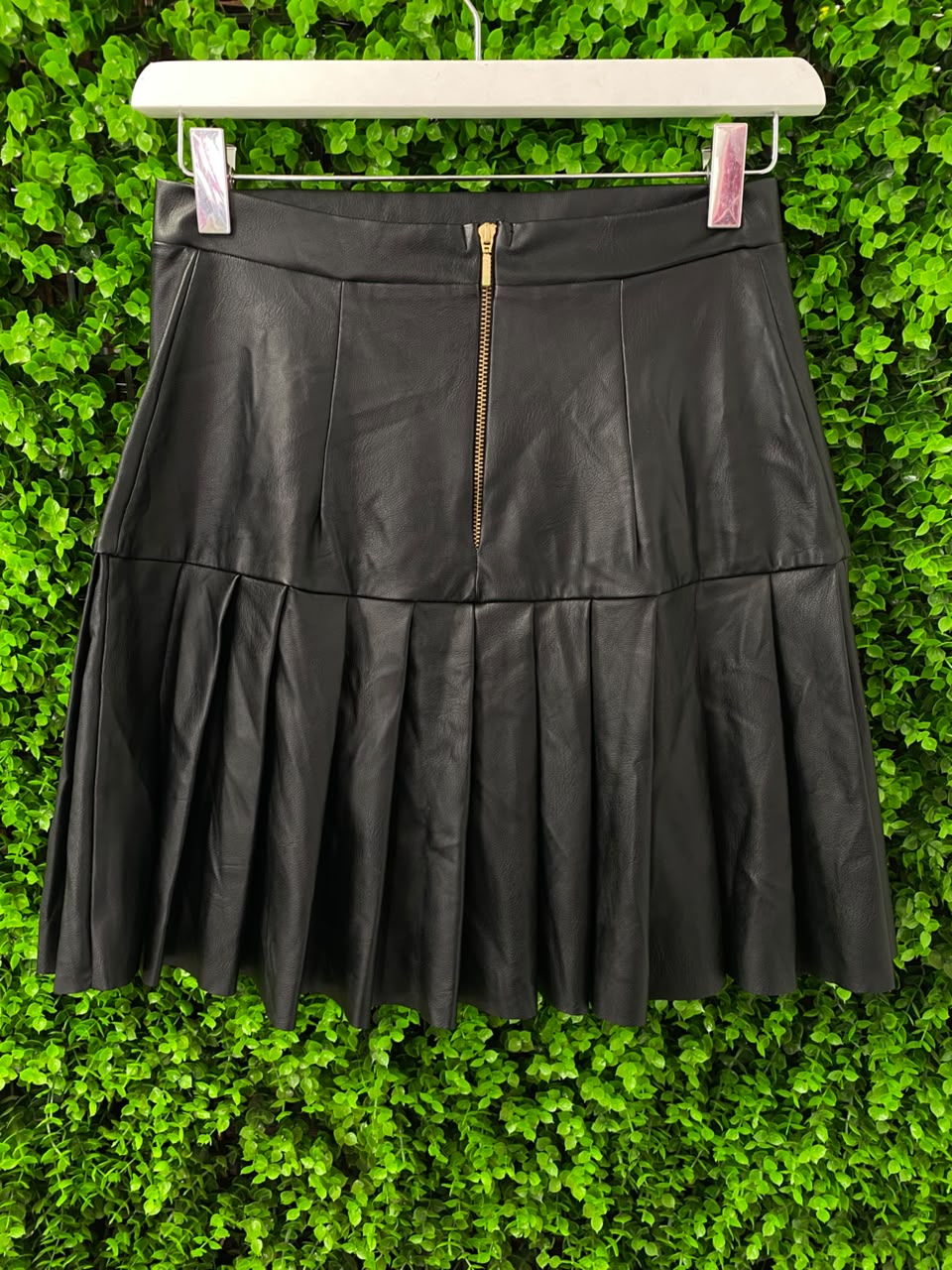 Black Faux-Leather Pleated Mini Skirt