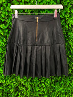 Black Faux-Leather Pleated Mini Skirt