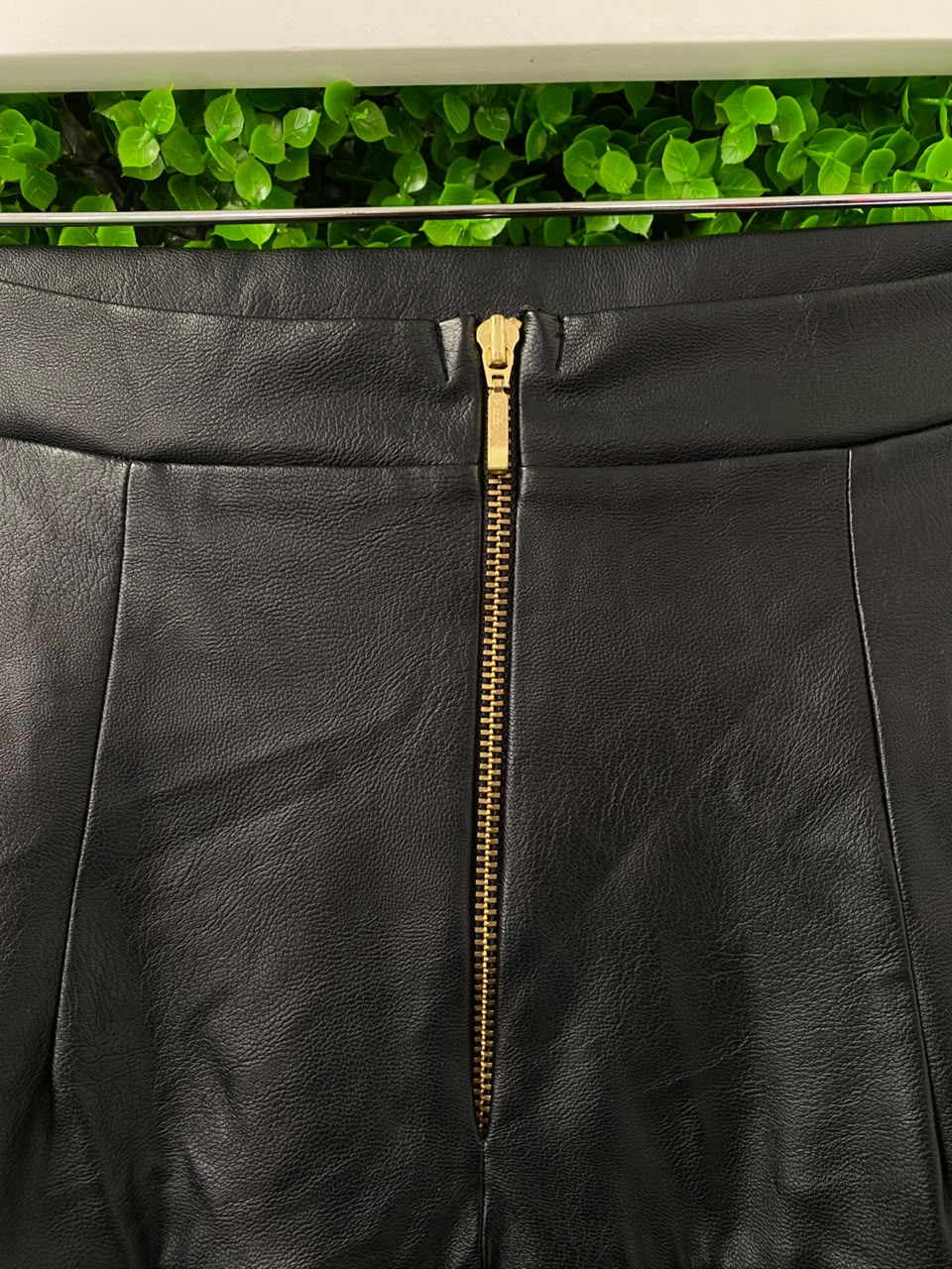 Black Faux-Leather Pleated Mini Skirt