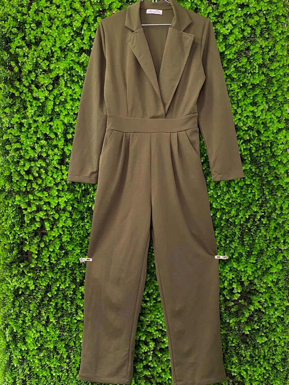 SassyChic Khaki Belted Utility Jumpsuit
