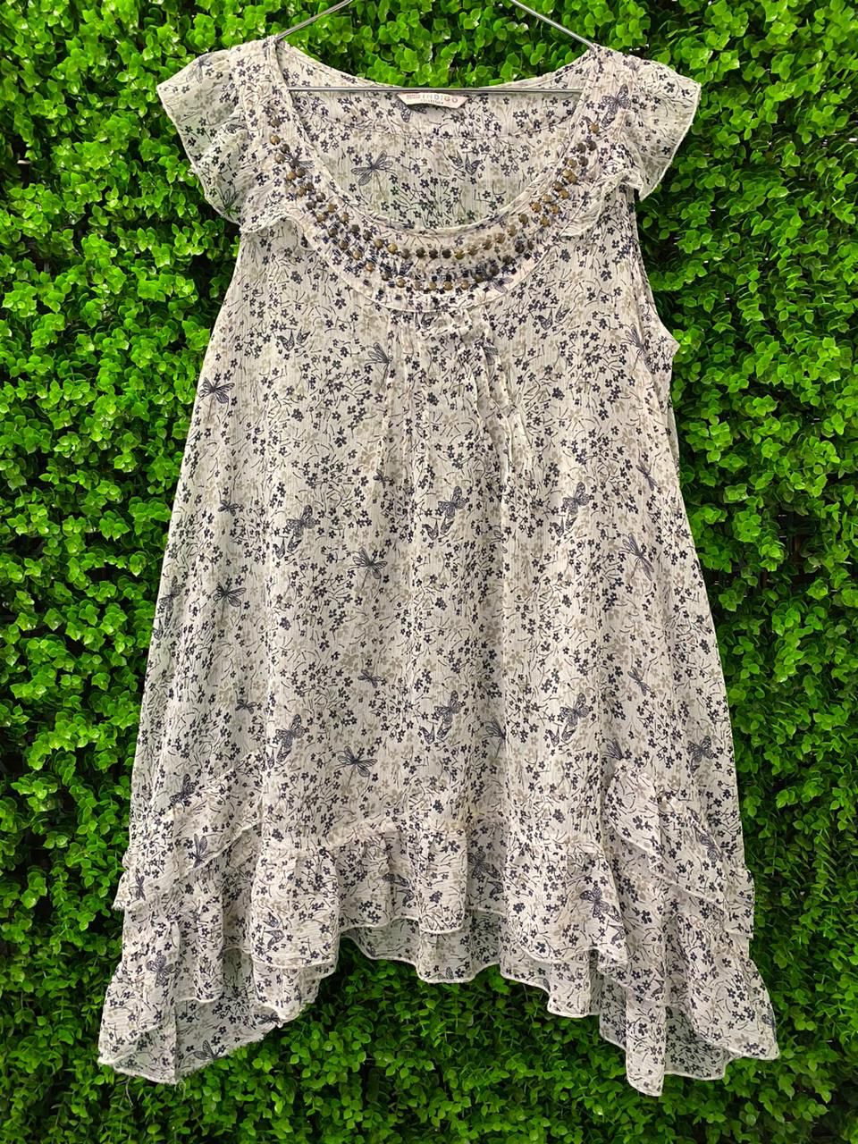 Cream Floral Frill Hem Top