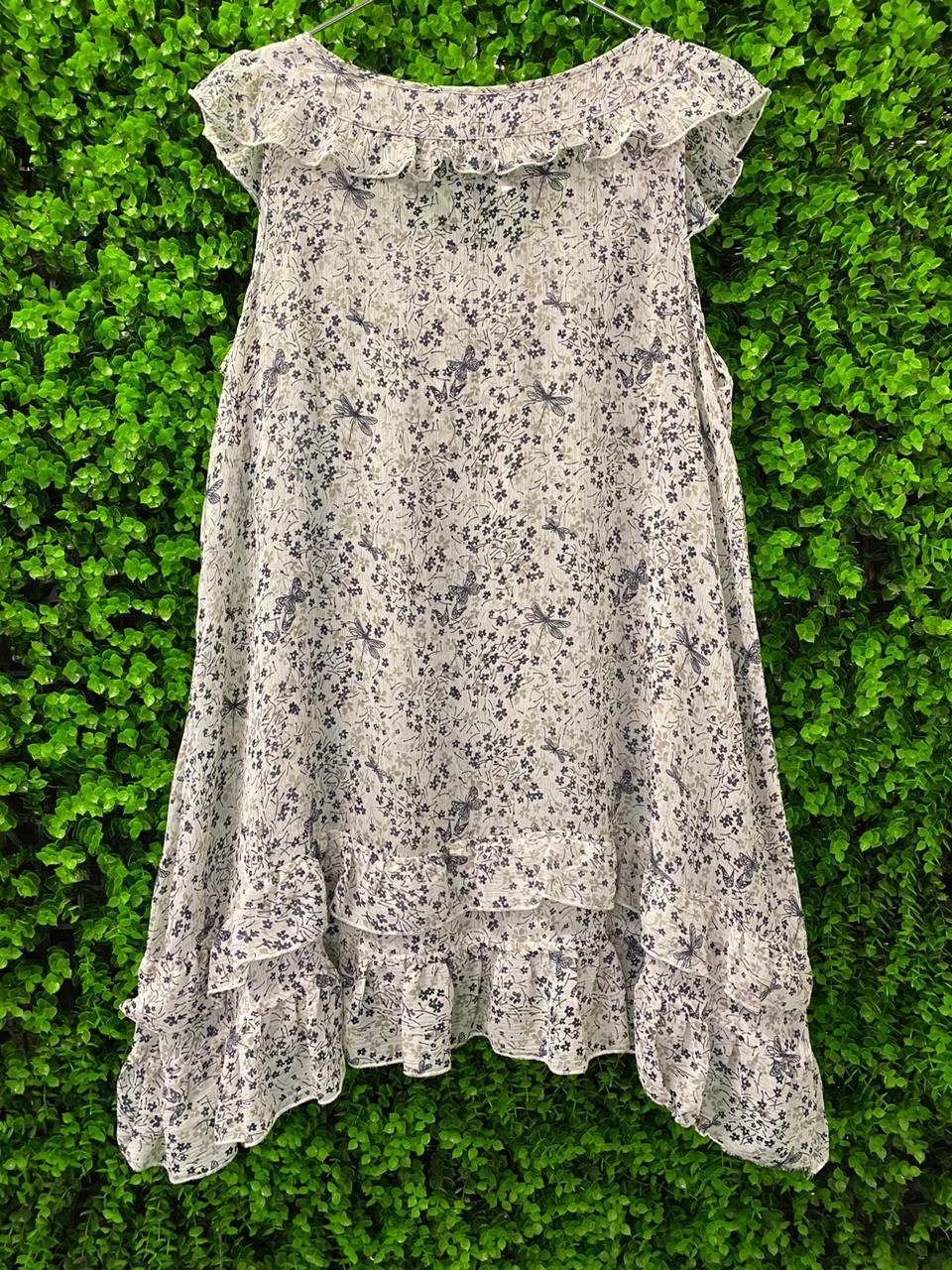 Cream Floral Frill Hem Top