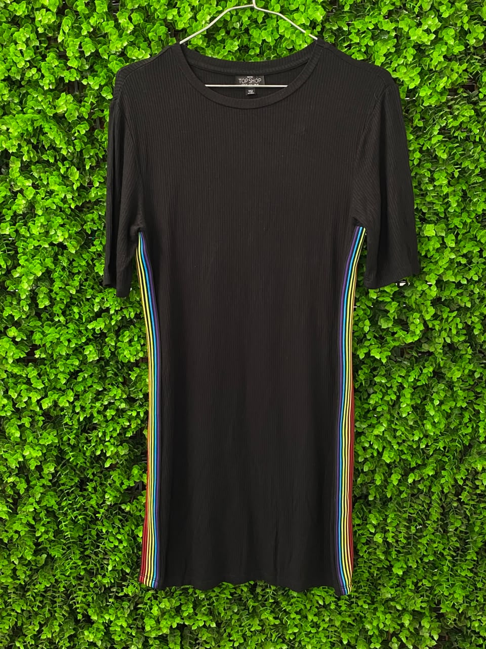 Topshop Black Rainbow-Side-Stripe T-Shirt Dress