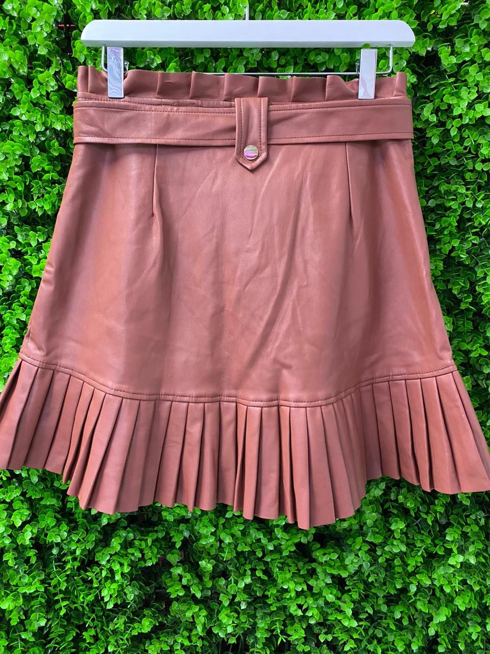 Dusky Rose Pleather Pleated Mini Skirt