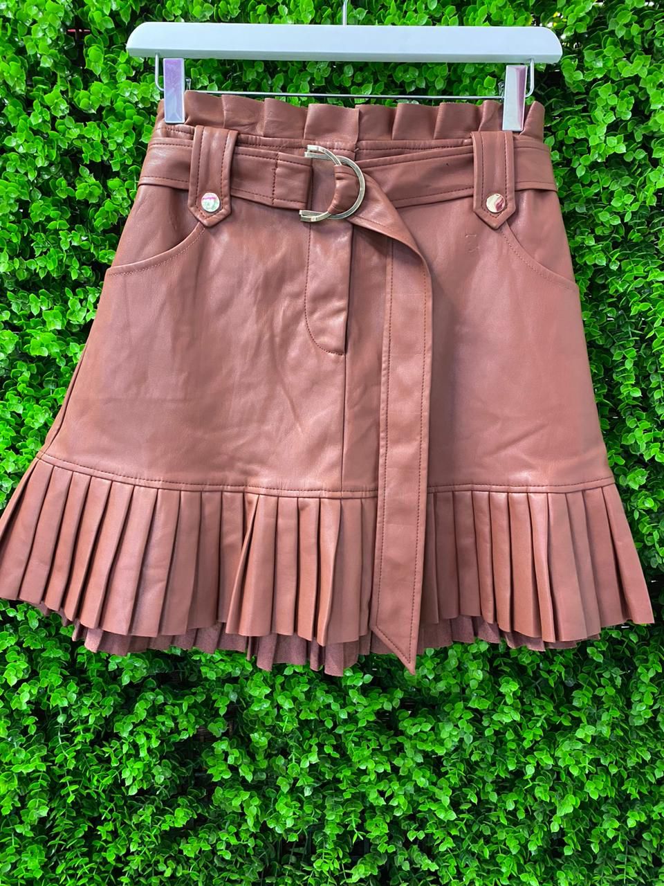Dusky Rose Pleather Pleated Mini Skirt