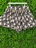 Zara Black & Ivory Leaf-Print Flared Shorts