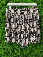 Zara Black & Ivory Leaf-Print Flared Shorts