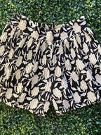 Zara Black & Ivory Leaf-Print Flared Shorts