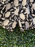 Zara Black & Ivory Leaf-Print Flared Shorts