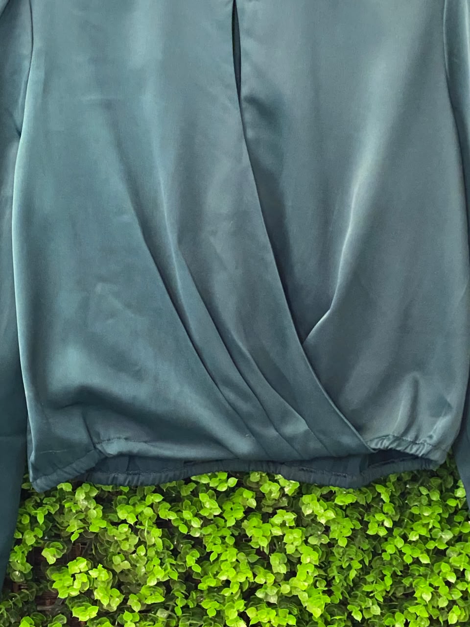 Deep Teal Satin Wrap Blouse