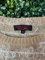 Beige Fringe Detail Knit Pullover