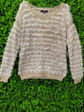 Beige Fringe Detail Knit Pullover