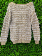 Beige Fringe Detail Knit Pullover
