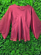 Burgundy Satin Bell Sleeve Blouse