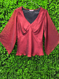 Burgundy Satin Bell Sleeve Blouse