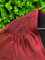Burgundy Satin Bell Sleeve Blouse