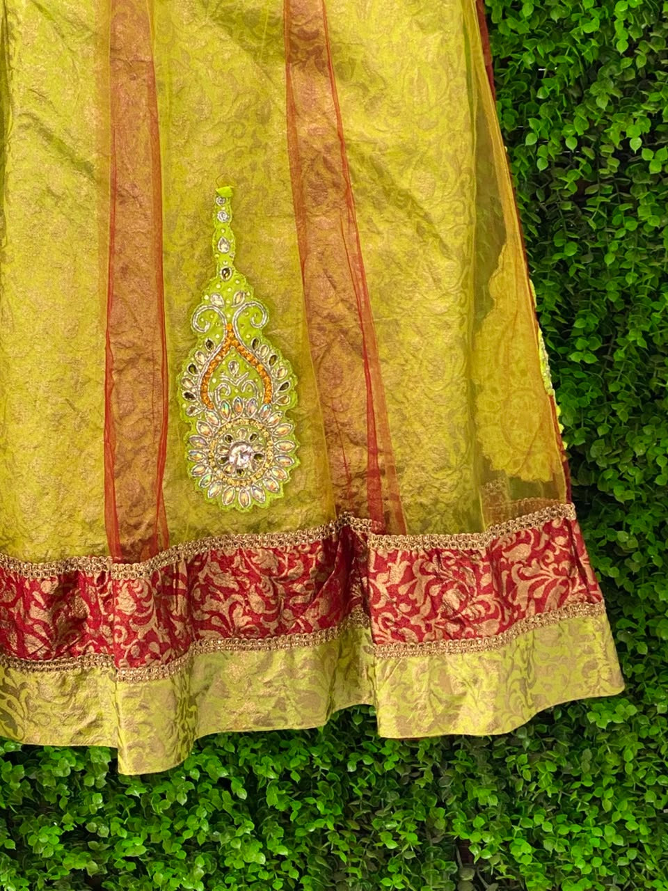 Chartreuse Embroidered Traditional Maxi Skirt