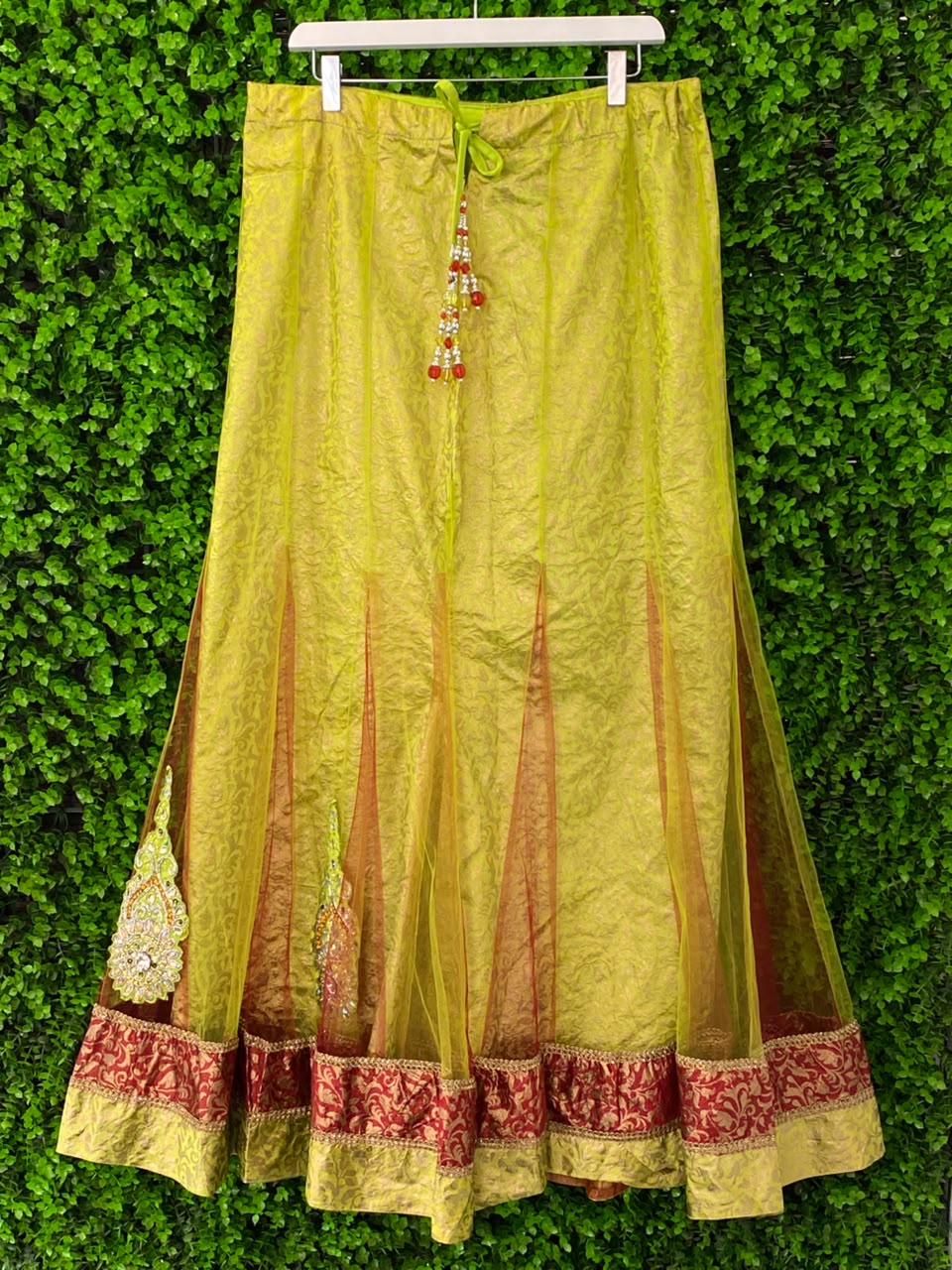 Chartreuse Embroidered Traditional Maxi Skirt