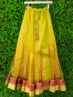 Chartreuse Embroidered Traditional Maxi Skirt
