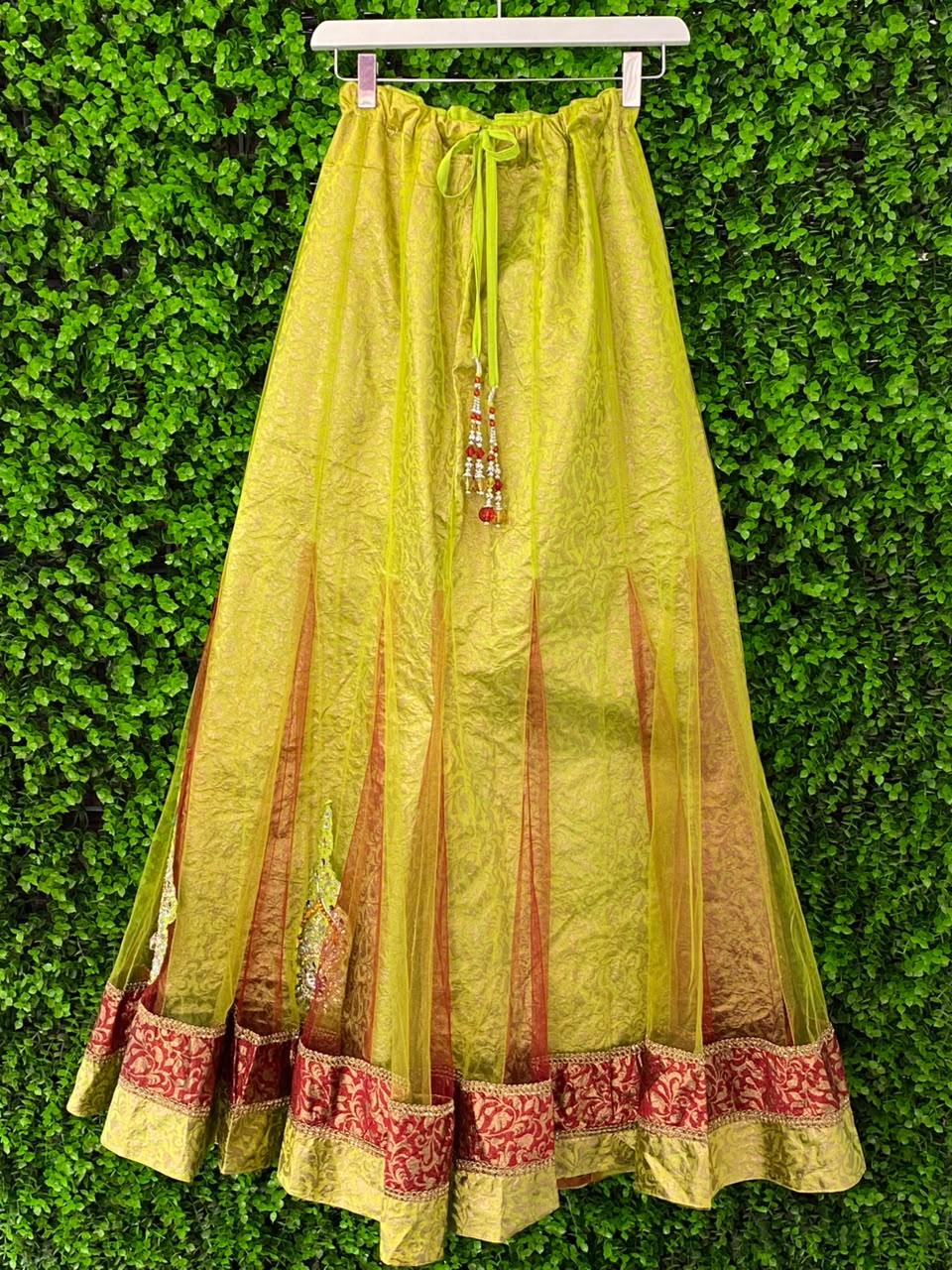 Chartreuse Embroidered Traditional Maxi Skirt