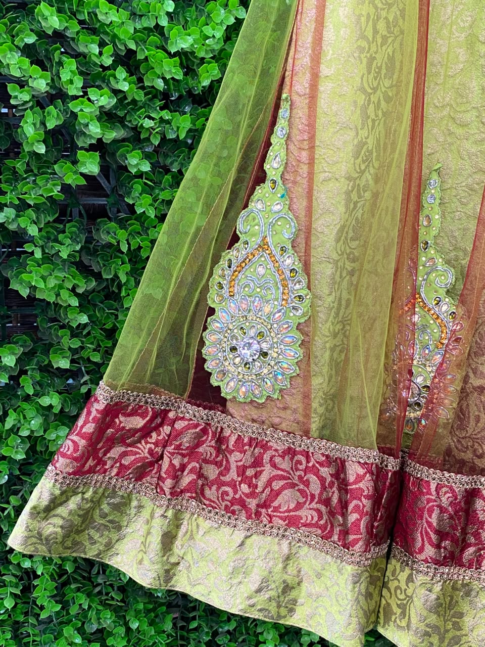 Chartreuse Embroidered Traditional Maxi Skirt