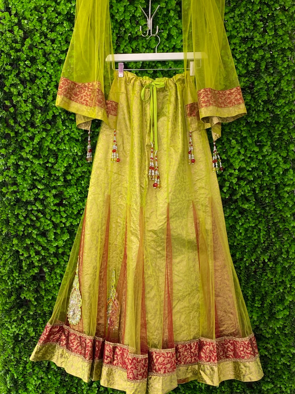 Chartreuse Embroidered Traditional Maxi Skirt