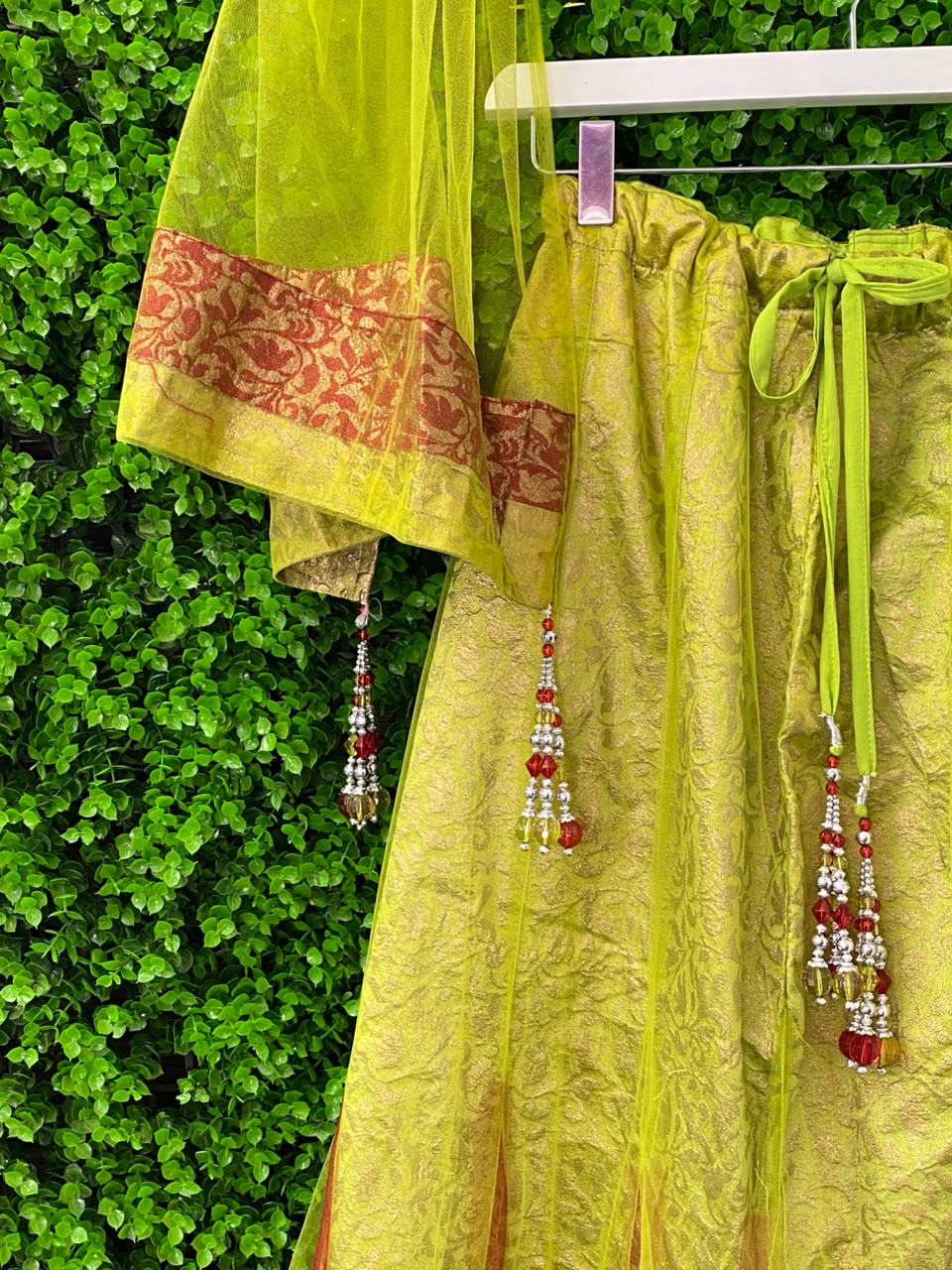 Chartreuse Embroidered Traditional Maxi Skirt