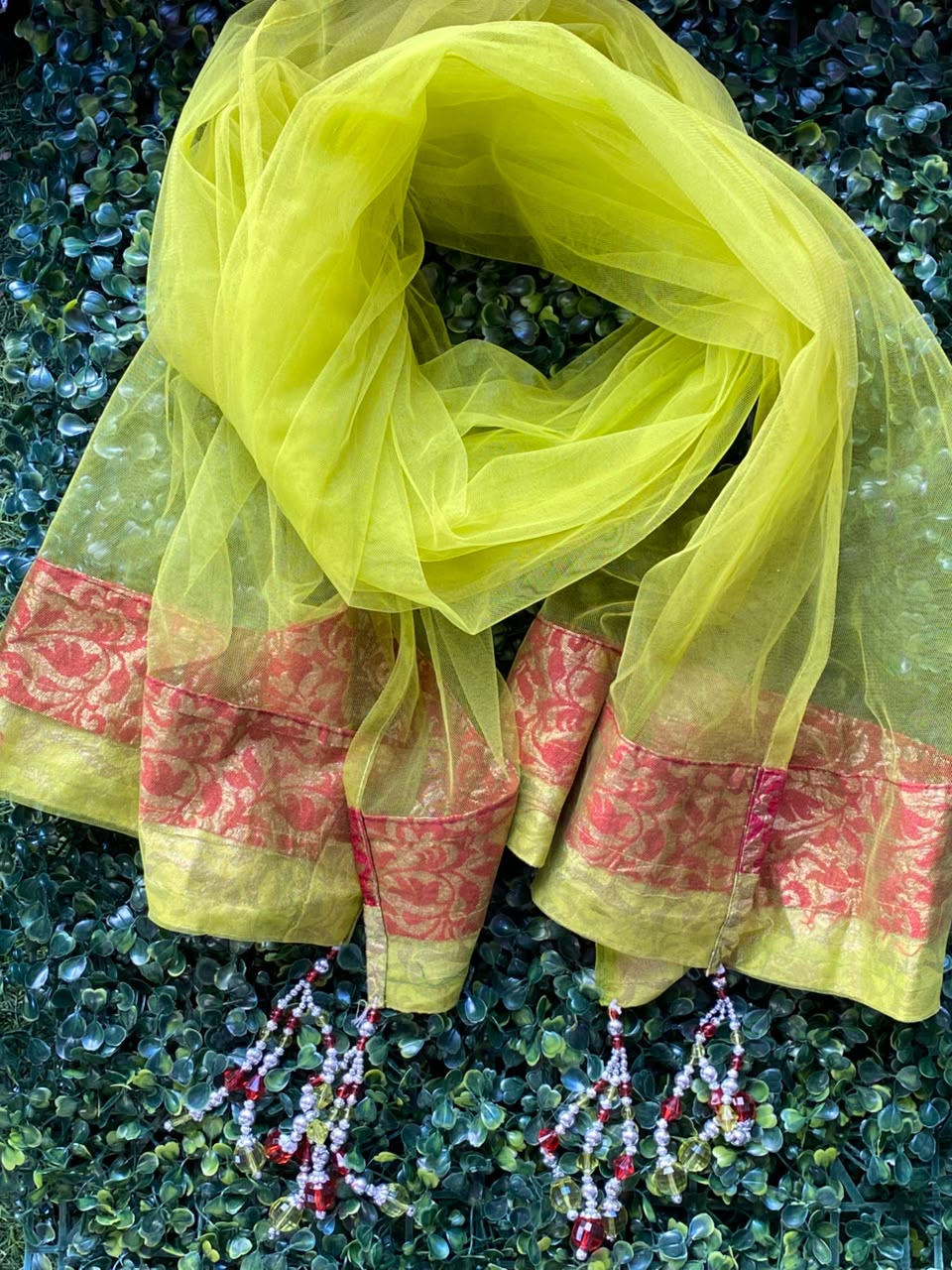 Chartreuse Embroidered Traditional Maxi Skirt
