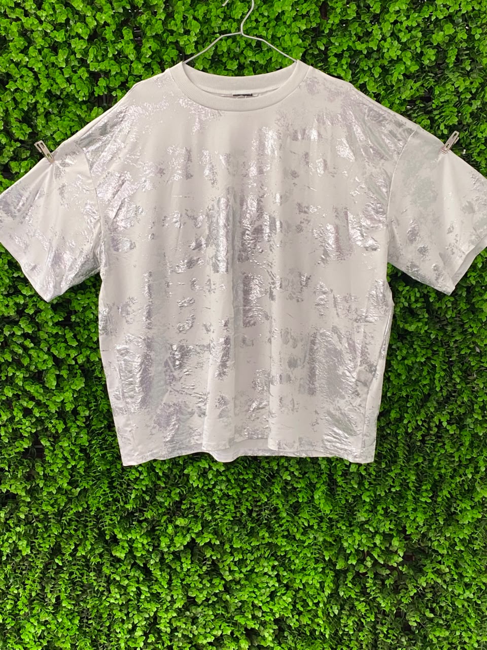 White Metallic Foil Oversized T-Shirt