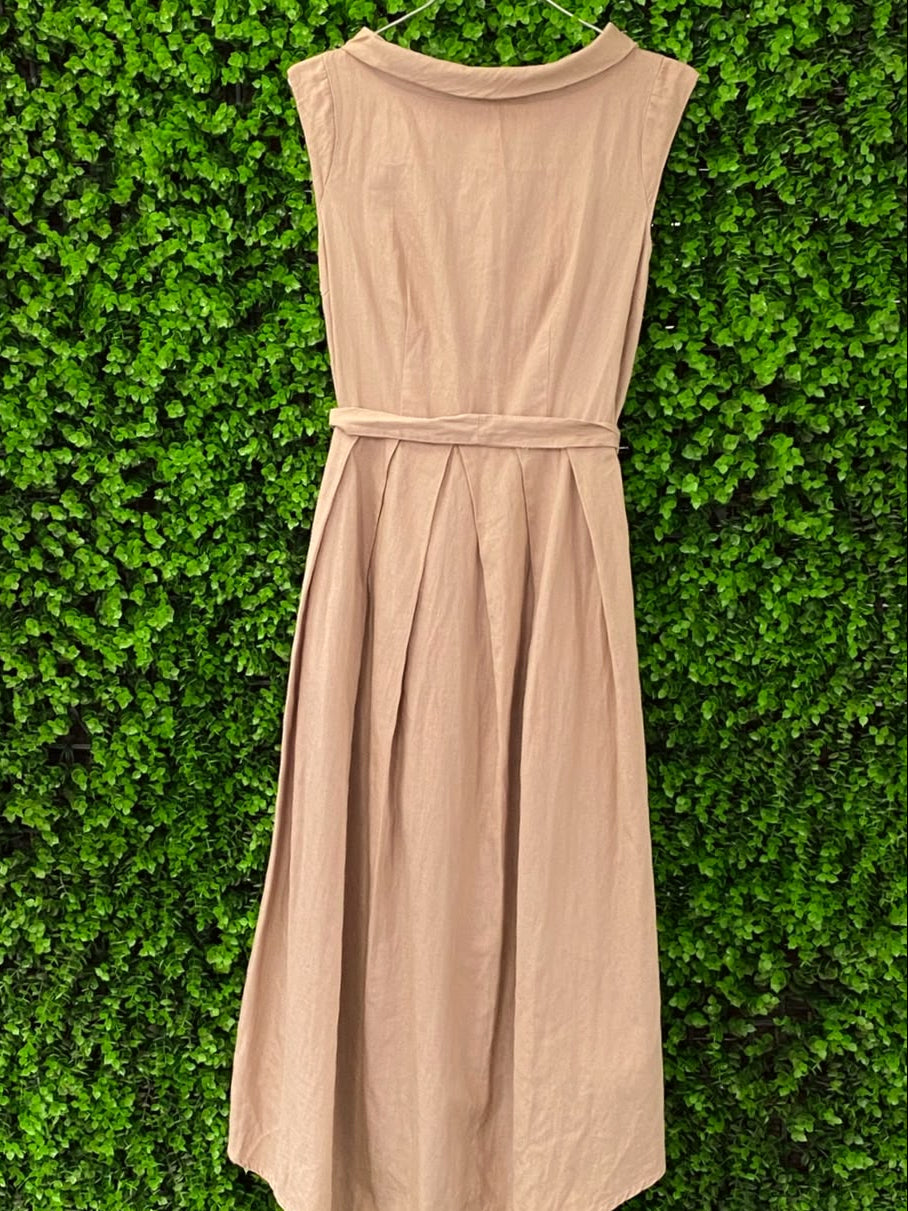Stone Belted Sleeveless Midi Dress
