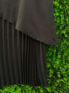 Black Asymmetric Pleated Midi Skirt
