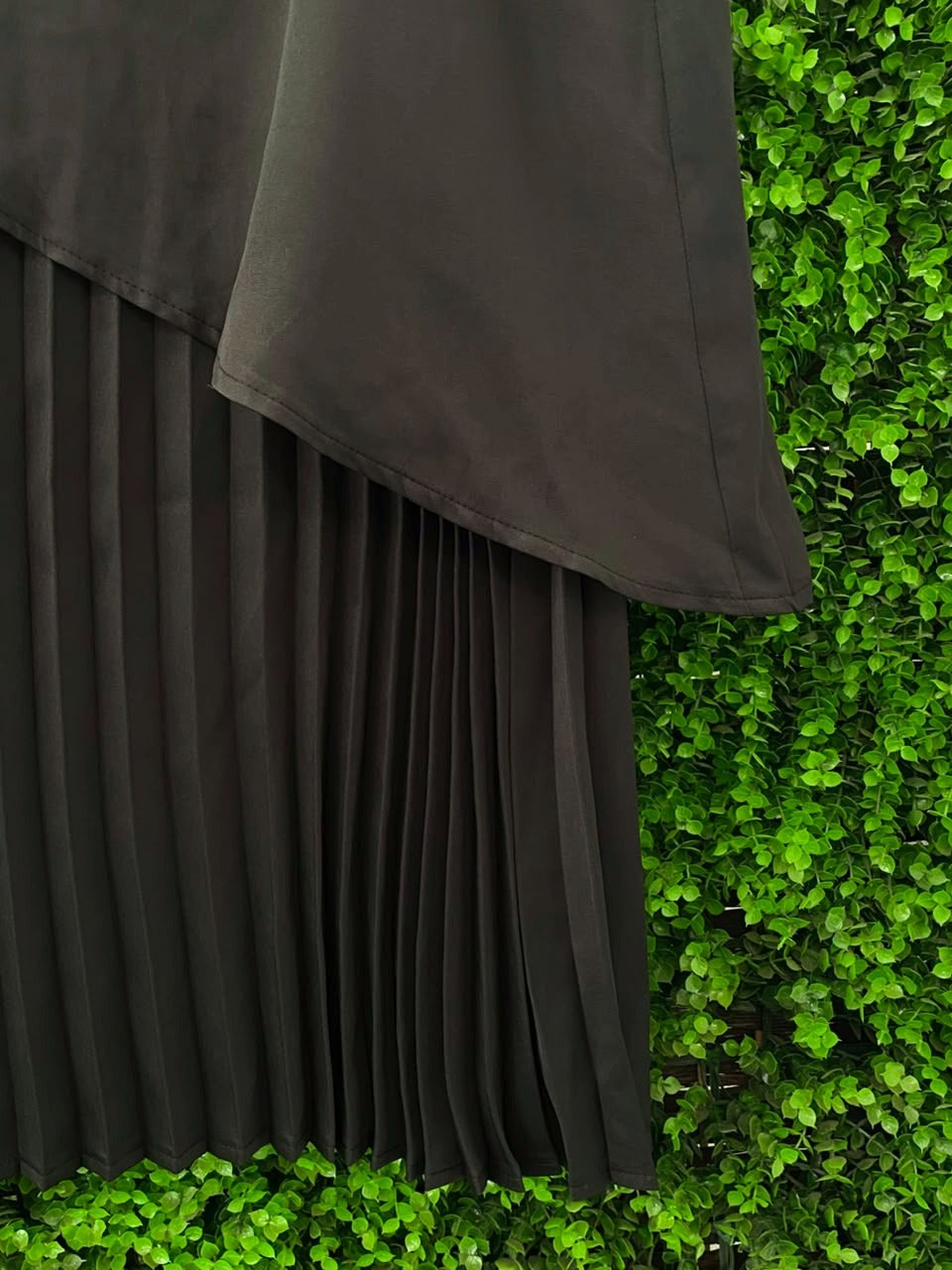 Black Asymmetric Pleated Midi Skirt