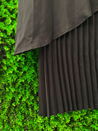 Black Asymmetric Pleated Midi Skirt