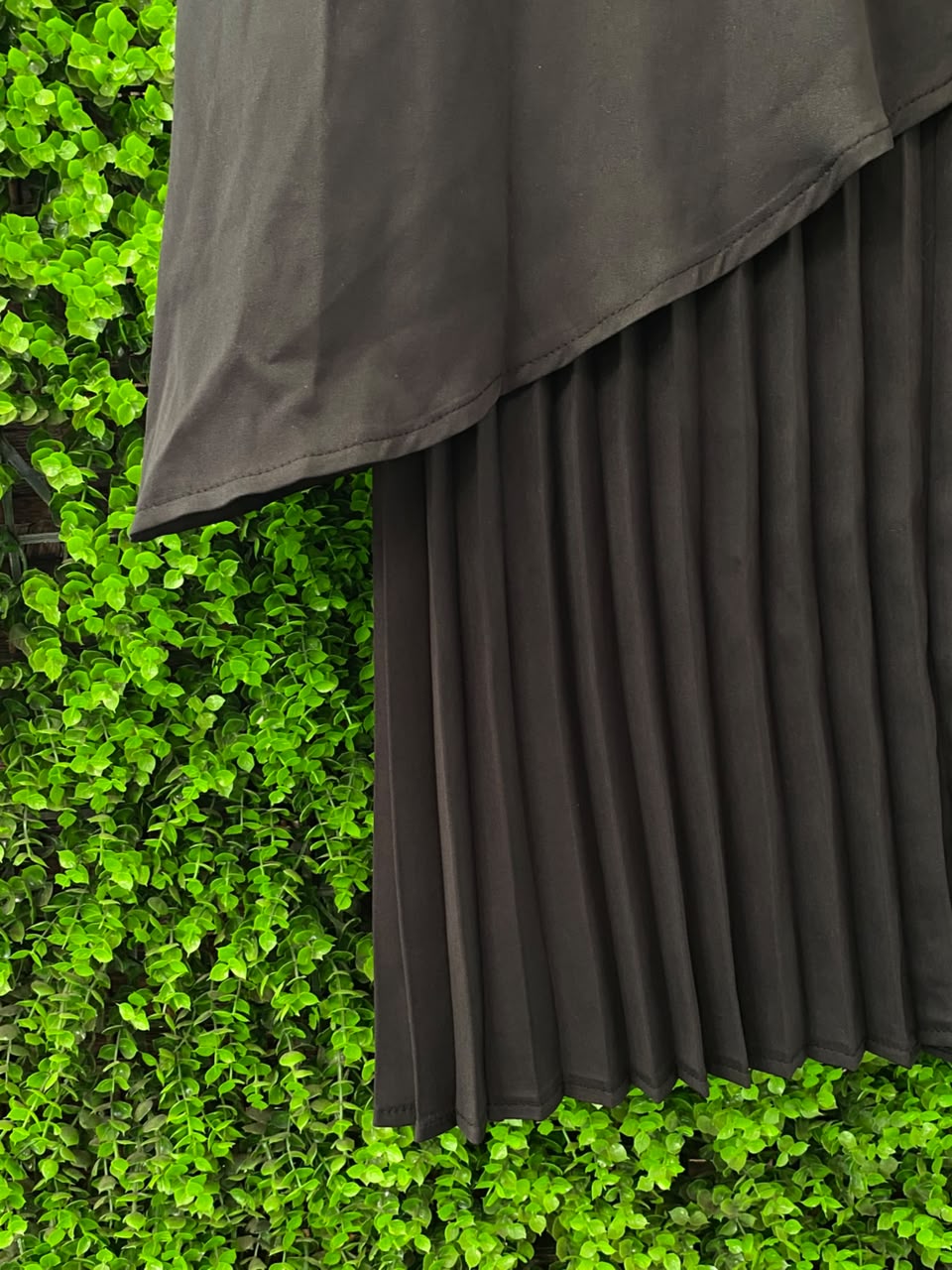Black Asymmetric Pleated Midi Skirt