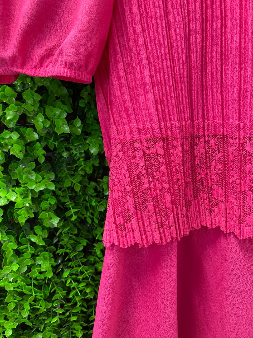 Hot Pink Pleated Bow Dress