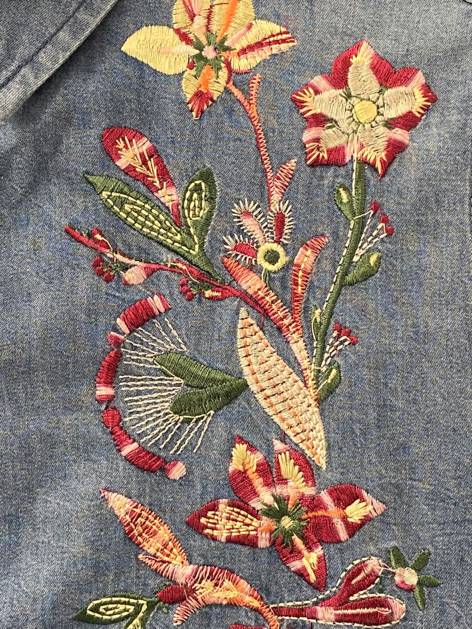 Blue Embroidered Chambray Longline Shirt