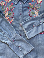 Blue Embroidered Chambray Longline Shirt