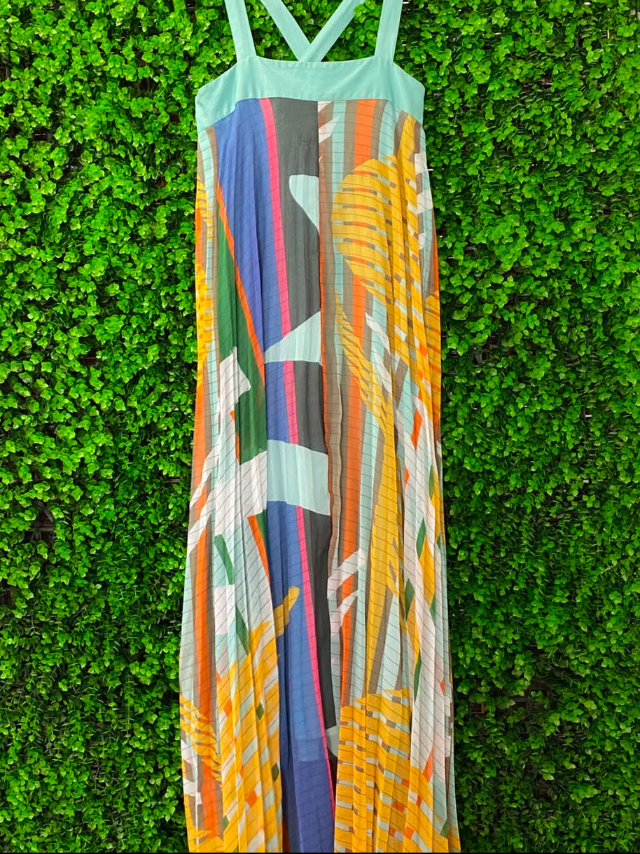 Poetry Multicolor Abstract Pleated Cami Maxi Dress