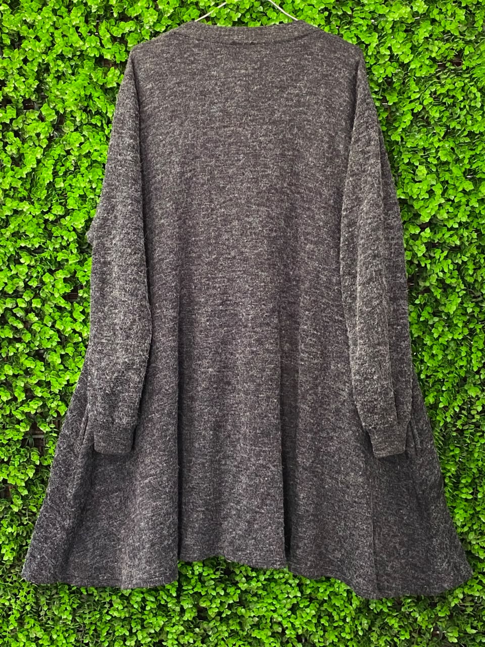 Charcoal Longline Button-Front Cardigan