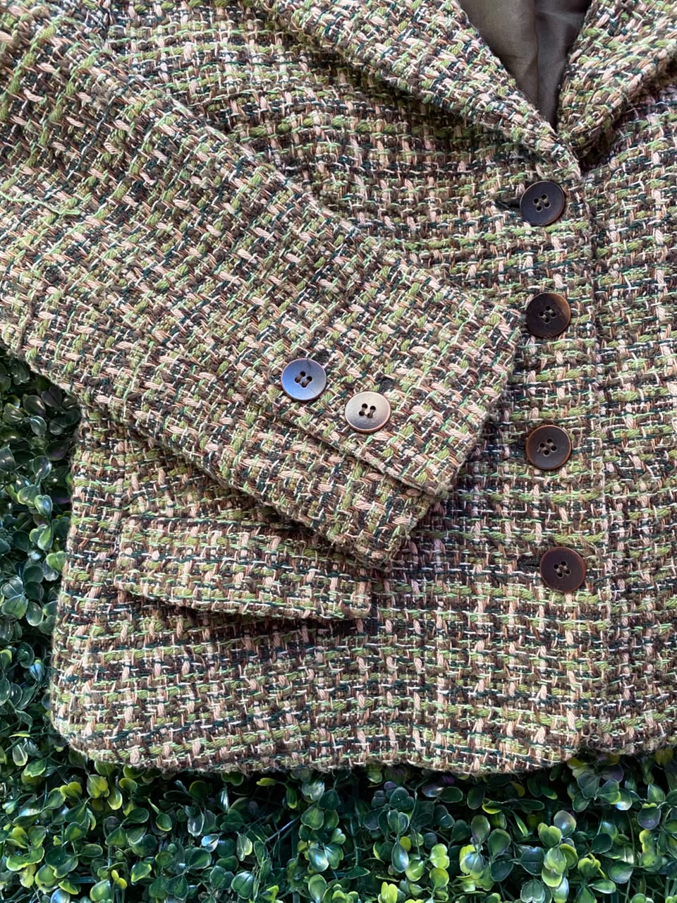 Zara Basic Olive Tweed Tailored Blazer