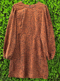 Belsa Rust Leopard Balloon-Sleeve Mini Dress