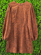 Belsa Rust Leopard Balloon-Sleeve Mini Dress