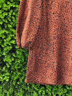 Belsa Rust Leopard Balloon-Sleeve Mini Dress