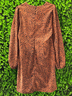 Belsa Rust Leopard Balloon-Sleeve Mini Dress
