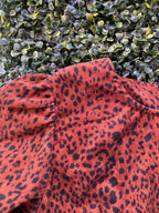 Belsa Rust Leopard Balloon-Sleeve Mini Dress
